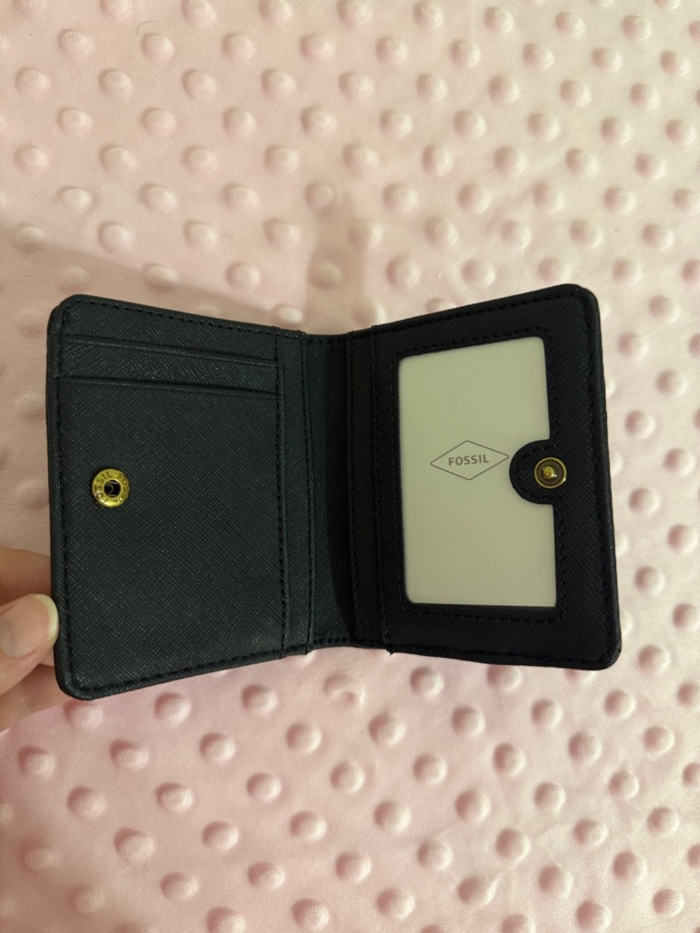 Fossil Black Pebbled Leather Card Holder with Gold Logo - Picture 2 of 3